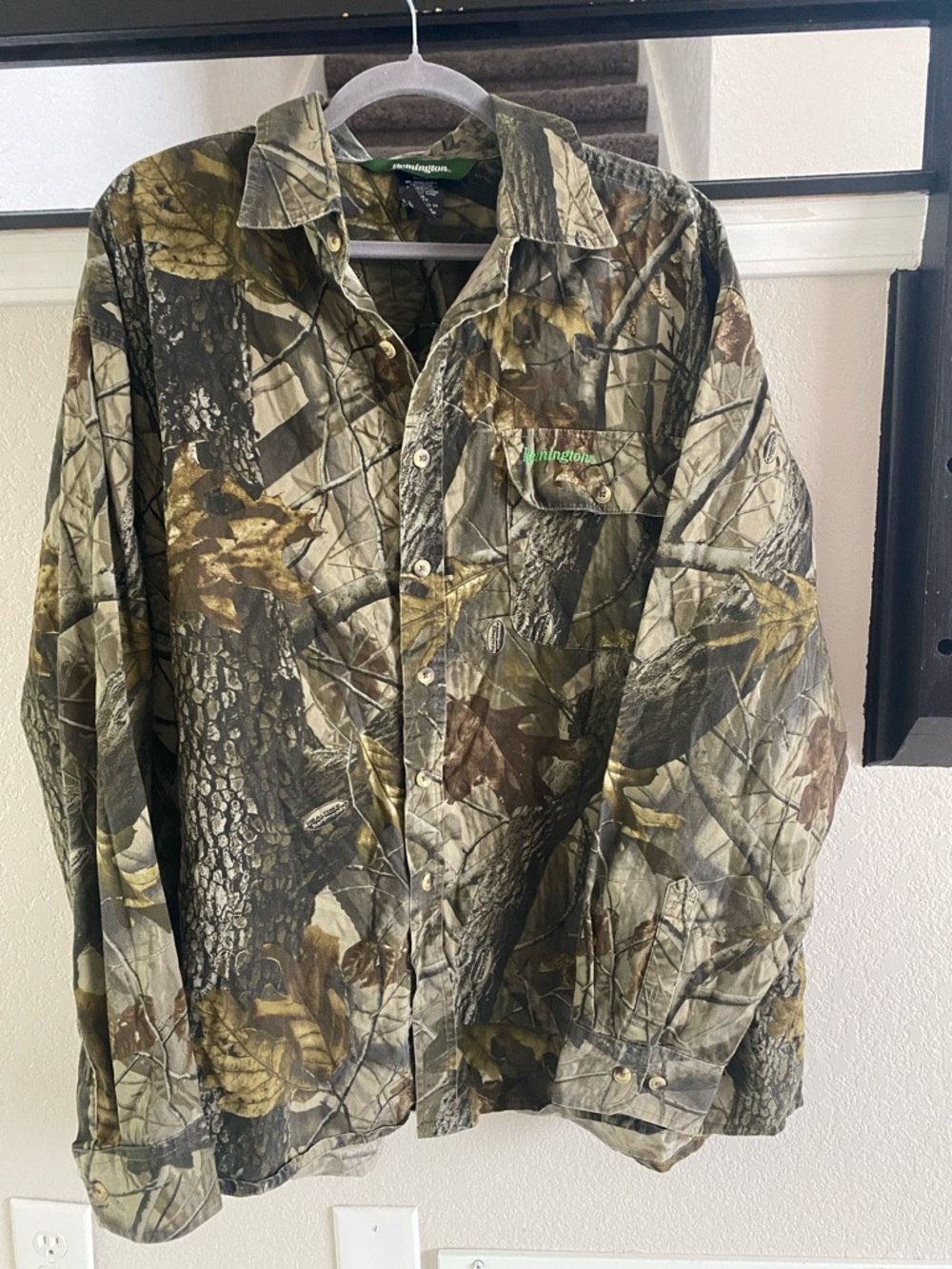 Remington Camouflage Button-Up Shirt - Green/Brown/Gray 100% Cotton Size XL
